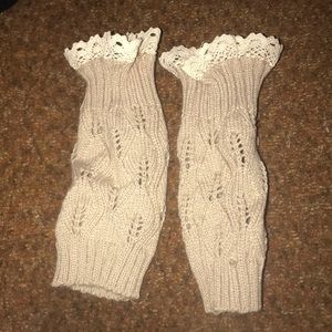 Tan and white boot cuffs/leg warmers